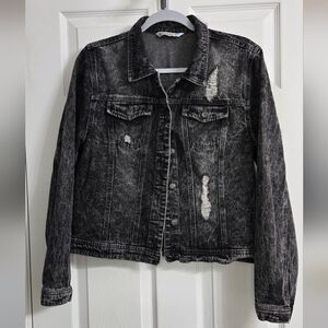 Black Denim Distressed Jacket Highway Jeans Size Large